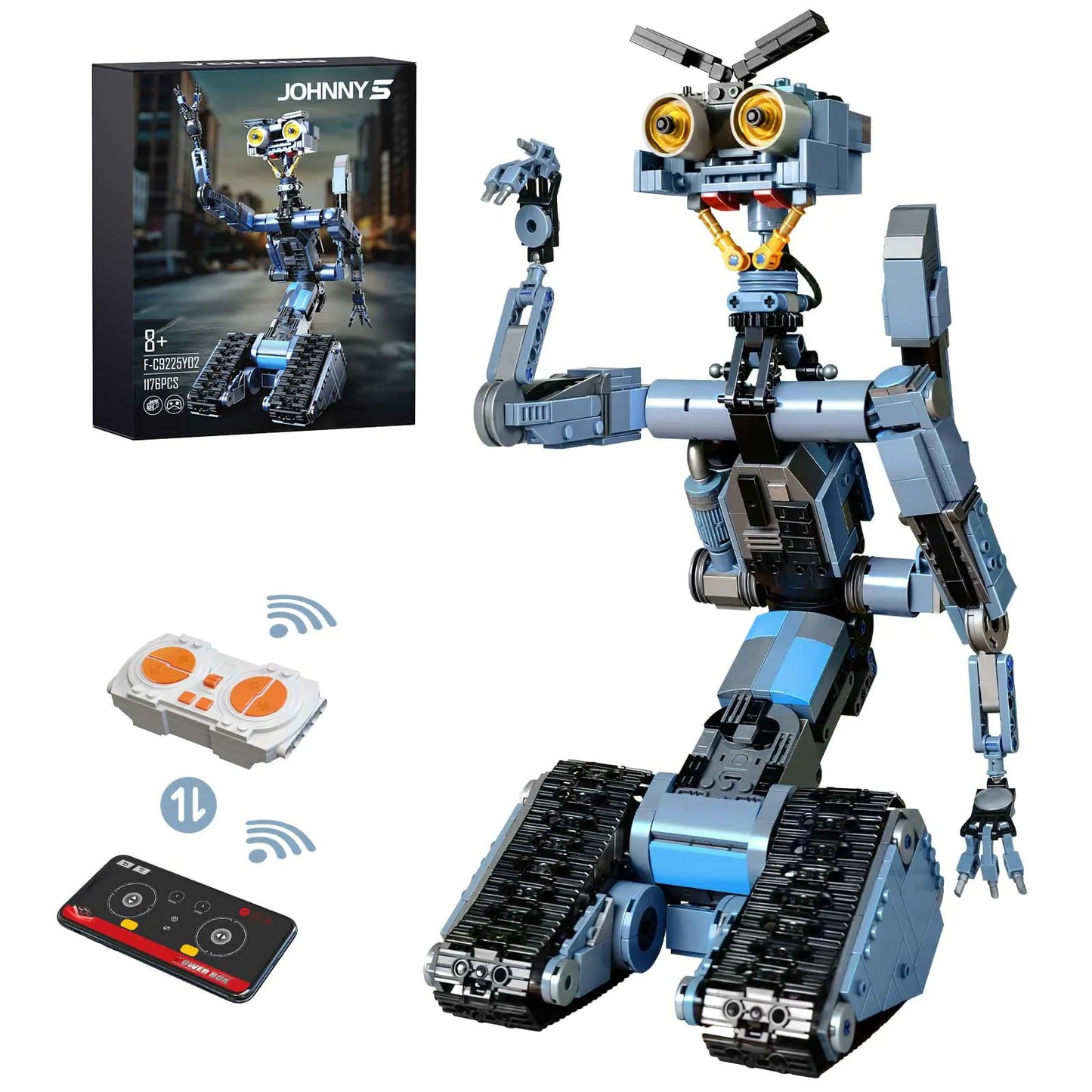 1176 Pieces Johnny 5 Robot Building Set with Remote Control Short Movie Building Blocks Toy Compatible for Lego Rechargeable Technic Robotics Figure Model Kit Gift for Adult and Teens Boys14+