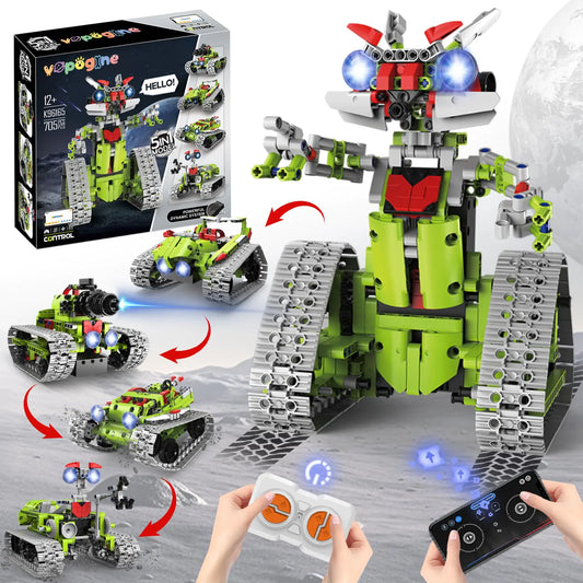 VOPOGLNE 5 in 1 STEM Robot Building Kit APP & Remote Control Robotics Building Toys 705 Pcs DIY Building Robot/RC Car/Tank with Light Building Toy Gifts for Boys Girls Kids 8-16 Science Learning